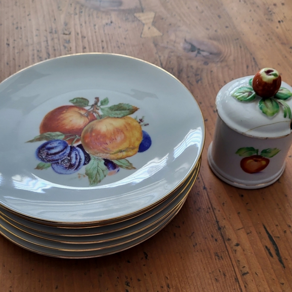 Antique Fruit Plates & Jam Jar